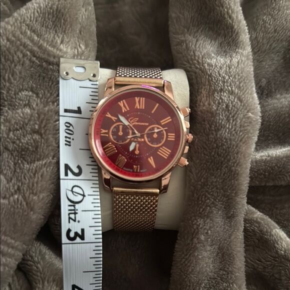 Geneva Gold and Red Watch with Chronograph Features - Picture 2 of 8